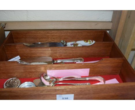 Cutlery tray and contents to include Royal Worcester cake slices etc