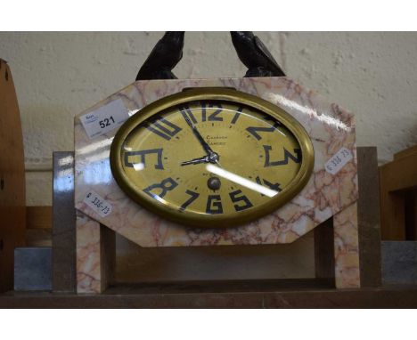 Deco style mantel clock marked to dial Au Chardon, E Sanche, St Quentin mounted with bronzed bird figures