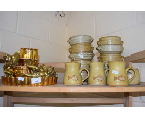 Various Royal Worcester and other gilt ware together with gilt finished cherub figures and a quantity of stone ware bowls and