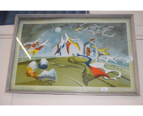 After John Tunnard, coloured print, Holiday