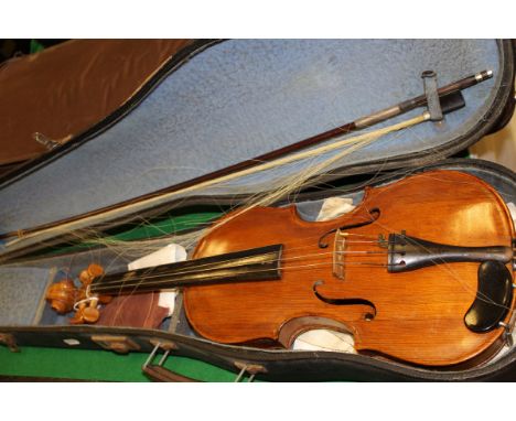 A 1950's maple-backed violin by J F Cole bearing label signed and dated 1956 and inscribed "Hawley Dartford" with bow in leat