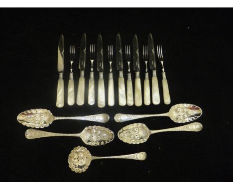 A set of three Georgian silver tablespoons (London, 1771), together with another similar, each with later Victorian embossed 