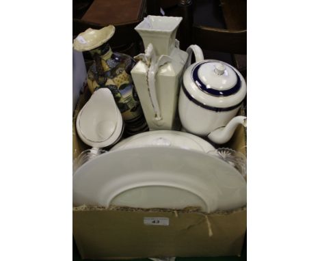 A Royal Worcester Howard coffee pot, cream jug, tureen and two plates, a Limoges vase, satsuma vase and two cut-glass candle 