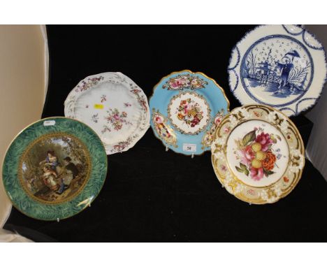A circa 1800 China man with "Parasol" pattern plate, a Coalport "Felspar" (circa 1820) floral decorated plate, a Chamberlain'