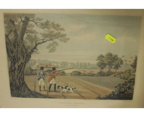 AFTER R. HAVELL "Partridge shooting", colour engraving by R. Havell, in verre eglomise frame, together with three others