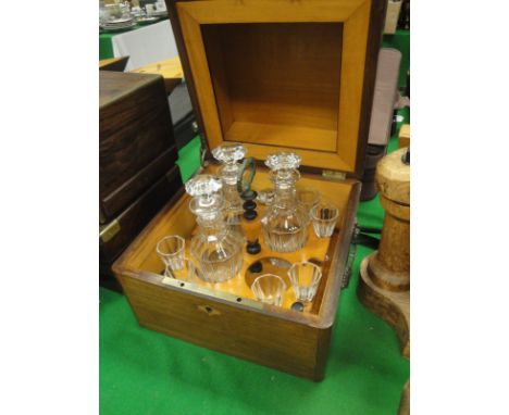 A Victorian rosewood and satinwood strung travelling liqueur cabinet with marquetry inlaid inscription to top "Liqueurs" open