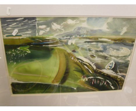D R SINGER "Estuary scene", watercolour heightened in white, signed lower left