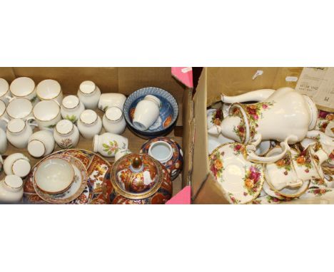 Two boxes of various china to include Royal Albert "Country Roses", Royal Worcester "Best Loved Birds" coffee cans and saucer