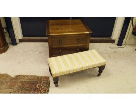 A 19th Century mahogany commode (lacking interior) together with an Edwardian mahogany elbow chair with green upholstered sea
