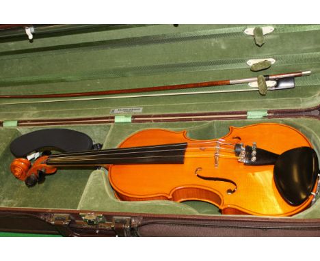 A maple violin by Stanley Doubtfire dated 1998 and initialled on maker's label to interior with modern bow in leatherette cov