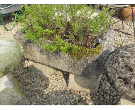 Two composite stone rectangular troughs on twin pedestal supports CONDITION REPORTS Natural signs of wear and tear consistent