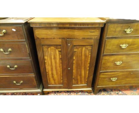 A early 19th Century mahogany cupboard, the plain top above a single drawer above two cupboard doors opening to reveal shelf 