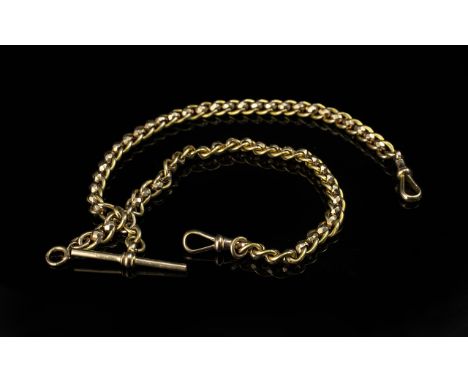 Antique Period Superb Quality 9ct Gold Double Albert Watch Chain, diamond cut design with T-bar, lobster claw clasp and bolt 