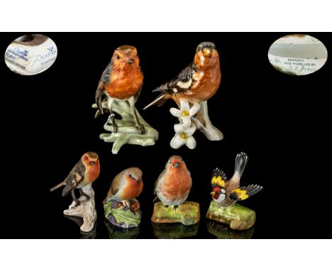 An Excellent Collection of Vintage Hand Painted Porcelain Bird Figures.  Six in total, comprising: 1.  Hummel Bird Figure, 4.