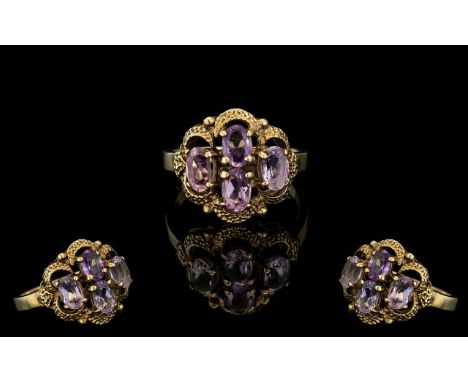 Ladies 9ct Gold Attractive Pale Amethyst Set Ring Hallmark London 1990. Ring Size P-Q, Weight 4.7 grams. 