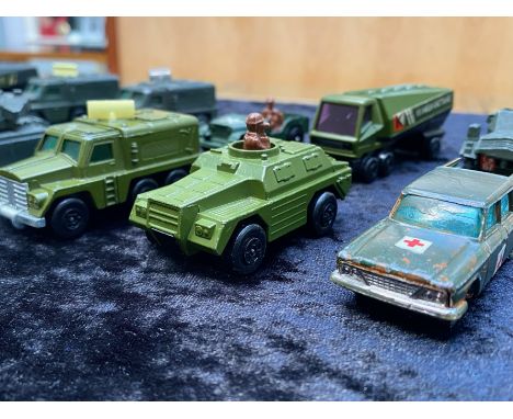 Collection of 14 Die Cast Army Vehicles.  Comprises tanks, jeeps, etc.
