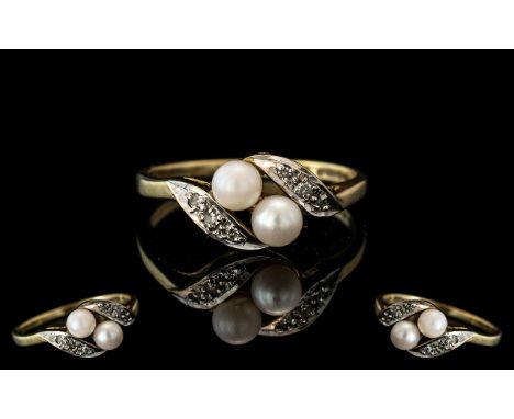 Pretty Elegant 9ct Gold Pearl and Diamond Dress Ring. Fully Hallmarked to Shank. Ring Size J. 