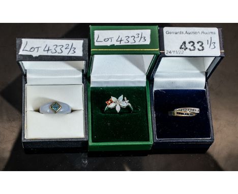 Three Gold Dress Rings, a 14ct Sapphire &amp; Diamond ring, a white gold set with Opal 9ct gold, and a Blue Topaz 9ct gold.  