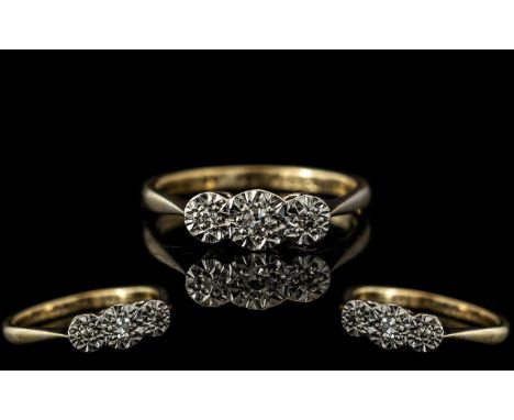 Antique Period Diamond Ring - Set In 9ct Gold and Platinum. Pretty Antique Ring, Diamond Set In Platinum, Ring Size L. 