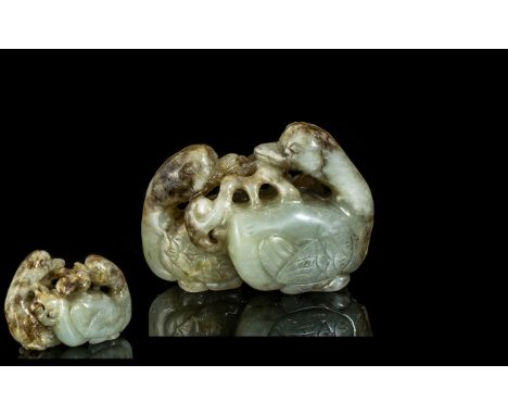 A Small Jade Carving Stylised Ducks 