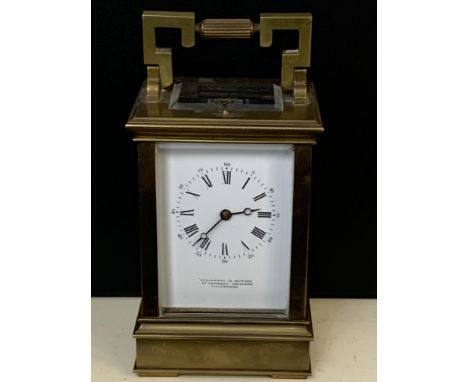 Penlington &amp; Hutton Superb Brass Heavy Repeating Carriage Clock, with visible open platform escapement - glass panels, wh