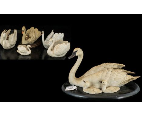 A Collection of Ceramic Swan Figures (6) in total. To include Goebel, West German, Lladro, Country Artists Swan and Cygnet an