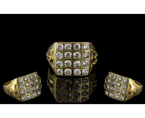 18ct Gold Diamond Signet Ring, set with 16 round modern brilliant cut diamonds, each stone approx 15 pts, total diamond weigh