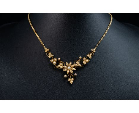 Antique Period Attractive 18ct Gold Seed Pearl Set Ornate Necklace of Exquisite Form, not marked tests gold.  Weight 12.4 gra