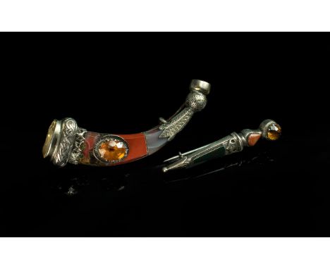 Scottish 19th Century Silver and Hardstone Dirks / Brooch Set with Citrine and Topaz. 3 Inches - 7,5 cms High + A Further Sco