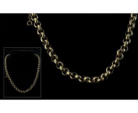 Antique Period 9ct Gold Superior Quality Belcher Chain. Marked for 9ct. Excellent Lobster Claw Clasp. Length 19 Inches - 47.5