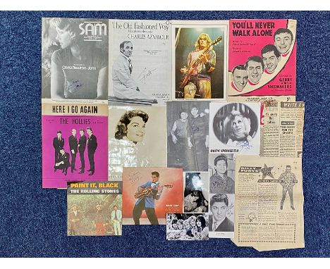 Pop Music Autographs On Mainly Photos Plus Sheet Music And Pictures super collection with top pop stars noted including, Oliv