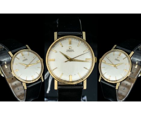 Omega - Gents 9ct Gold Cased Automatic Wrist Watch. c.1970's. Features Pearl Coloured Dial, Gold Markers, Seconds Sweep, Full