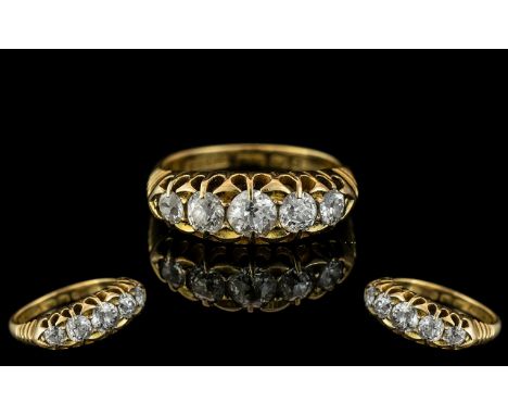 Victorian Period - Superb Quality 5 Stone Diamond Set Ring, Gallery Setting. Full Hallmark to Interior of Shank. Hallmark Bir