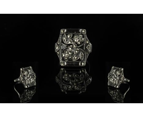 Silver Marcasite Dress Ring, of pleasing form,early 20th Century.