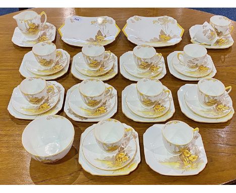 Shelley Fine Bone China Tea Service (37 pieces) comprising, side plates, 12 cups, 9 saucers, 12 side plates, sugar bowl, 2 br