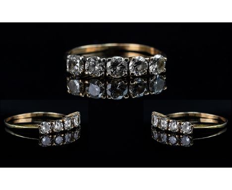 18ct Yellow Gold Good Quality Five Stone Diamond Set Ring, marked 18ct to shank.  The five brilliant cut diamonds of excellen