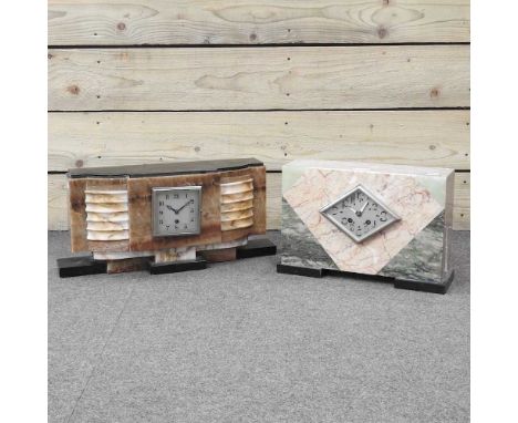 An Art Deco marble cased mantle clock, together with another (2)23 and 22cm high