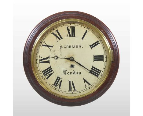 A Victorian mahogany cased dial clock, the painted twelve inch dial signed E. Cremer, London, having a single fusee movement3