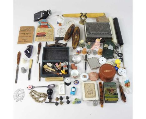 A collection of items, to include pens, clock parts and jewellery