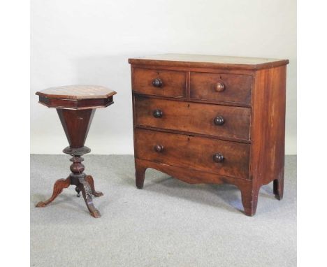 A 19th century mahogany chest, containing two short over two long drawers, on bracket feet, together with a Victorian trumpet