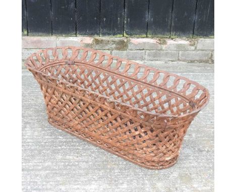 A Victorian cast iron garden planter, in the form of a lattice woven basket88w x 38d x 31h cm