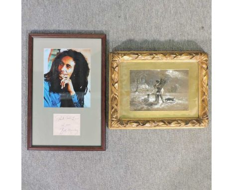 A print of Bob Marley, framed with an autograph, together with S F Mullock, landscape, signed and dated 1883, 17 x 25cm (2)Co