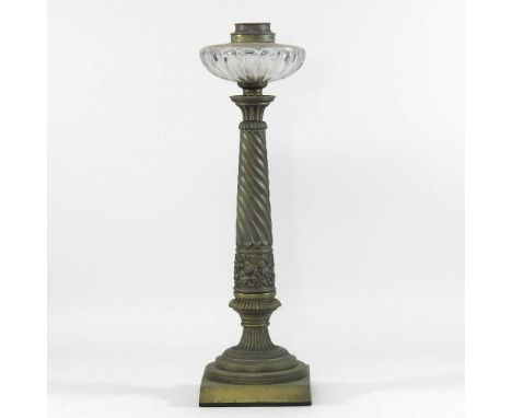A 19th century brass table lamp base, of twisted design