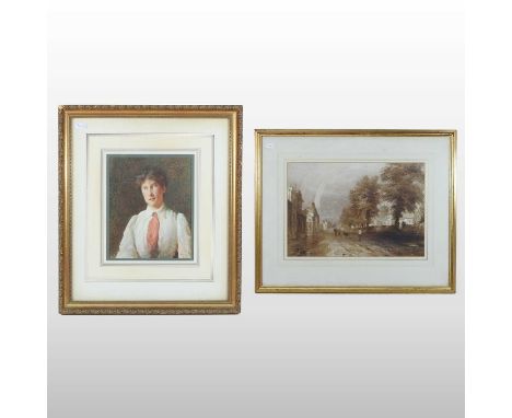 English school, early 20th century, head and shoulders portrait of a lady, watercolour, together with English School, early 2