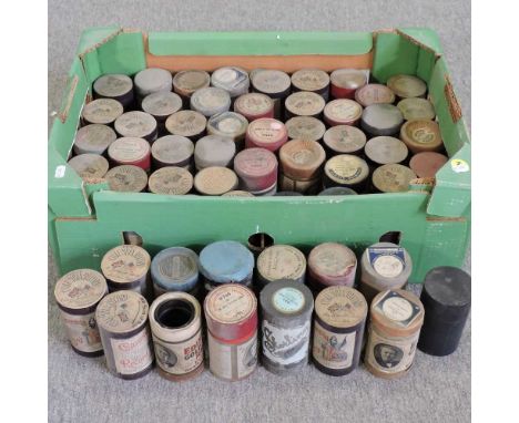 A box of early 20th century phonograph cylinders, mostly boxed