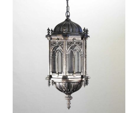 A large metal hanging lantern75h x 35w cmCondition report: Looks to be complete. Glass panels are intact. Of no real age. Dir