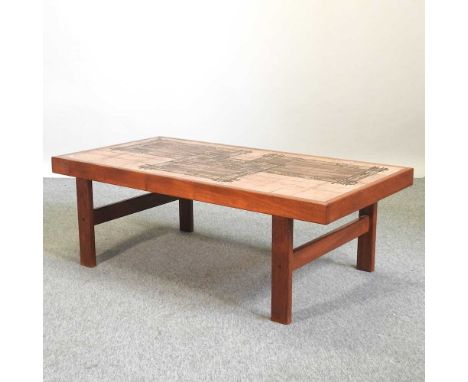 A 1970's tile top coffee table, signed B126l x 66d x 43h cm