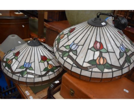 Two large Tiffany style leaded light ceiling shades.