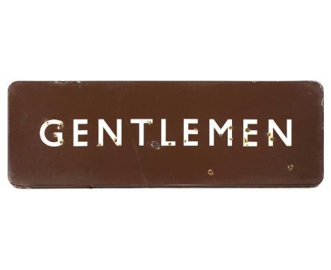 'GENTLEMEN',mid-20th century, a British Railway enamel toilet sign 'Gentlemen',30.5 x 91cm