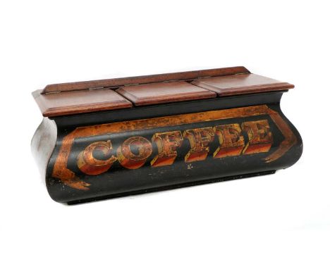 A TOLEWORK COFFEE CADDY,c.1880-1900, a japanned lacquerwork container, of bombé-shaped form, for the retail of coffee beans, 